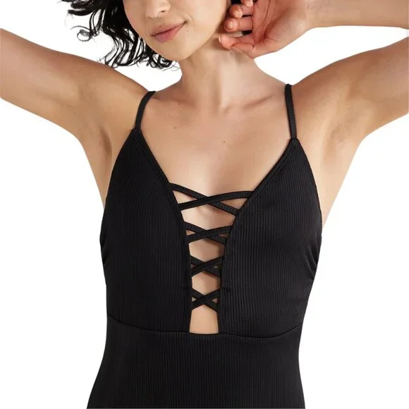 Lace Up One Piece Swimsuit, Black - Picture 4 of 6